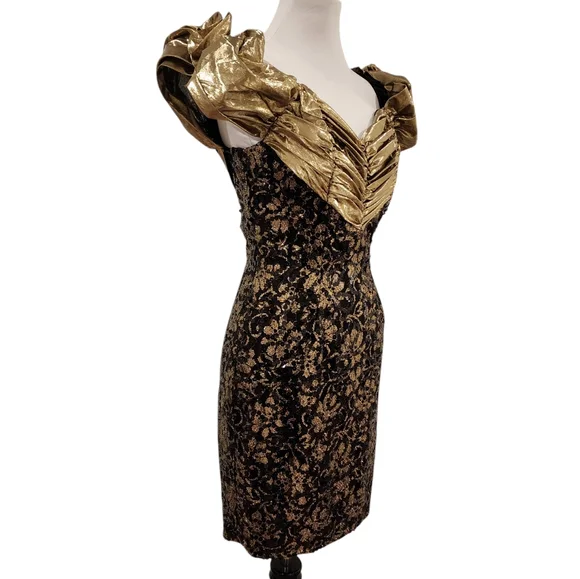 Vintage Dress Gold Puff Sleeves +  Sequins - curated by Rory Castillo - Picture 3 of 13